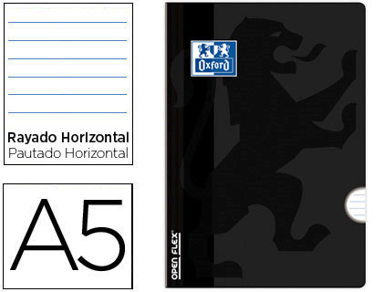 Libreta escolar Oxford Openflex A5 48h 90g/m² horizontal tapa flexible color negro